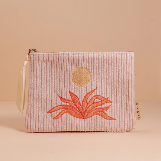 Pochette en velours côtelé rose pâle
