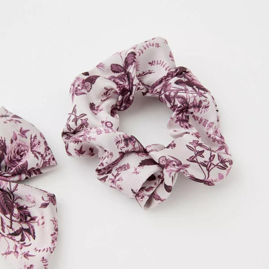 Ensemble Rambling Rose Scrunchie Avec Nœud - Prune