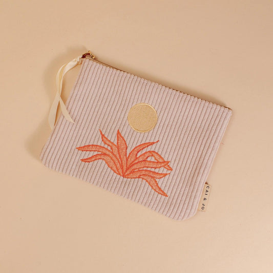 Pochette en velours côtelé rose pâle
