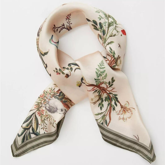Foulard Carré Vert Olive Toile De Jouy