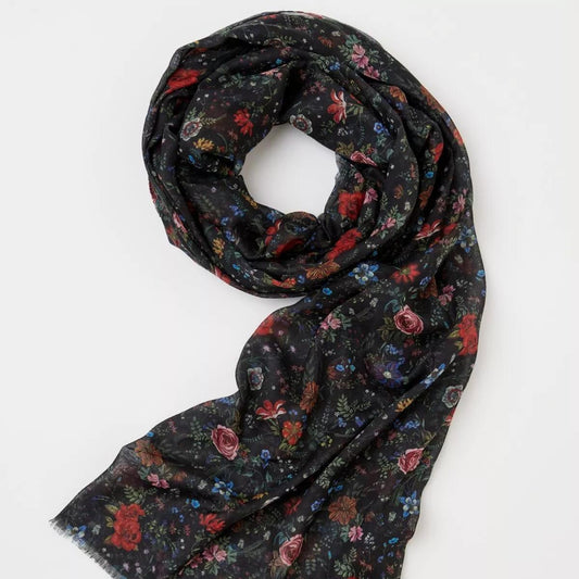 Écharpe Légère Floral Épanoui - Noire