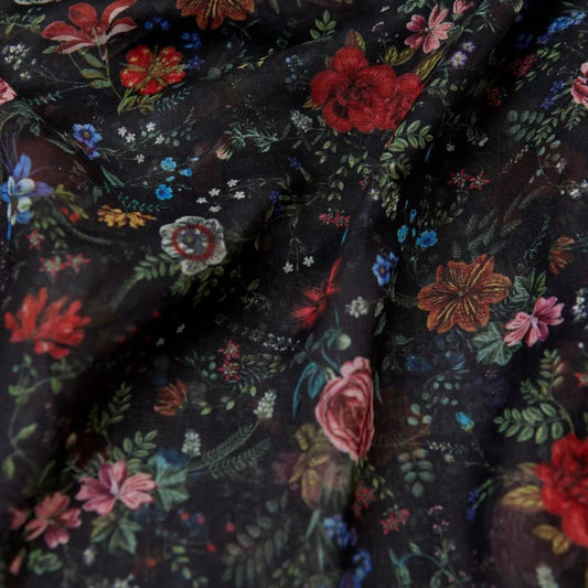 Écharpe Légère Floral Épanoui - Noire