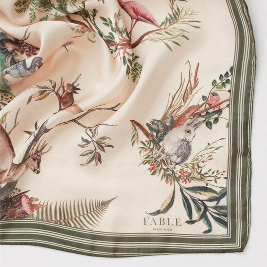 Foulard Carré Vert Olive Toile De Jouy