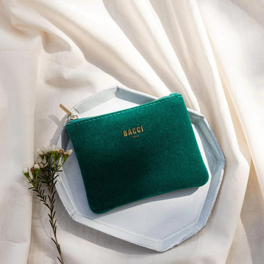 Pochette À Bijoux En Velours Vert Avec Fermeture Éclair Dorée