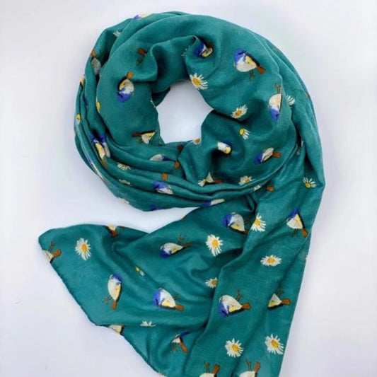 Écharpe Daisy & Blue Tit - Turquoise